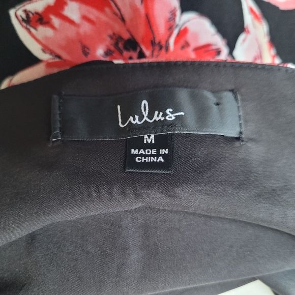 Lulu's Floral Print Ruffled Wrap Mini Dress Black Pink Medium - Picture 4 of 6